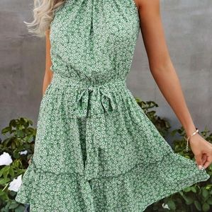 🎉 HP Floral Halter Belted Ruffle hem dress